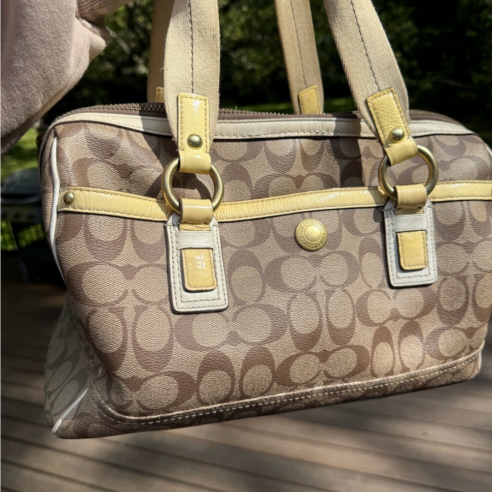 Coach Tan and Cream Signature Satchel - Picture 6 of 12